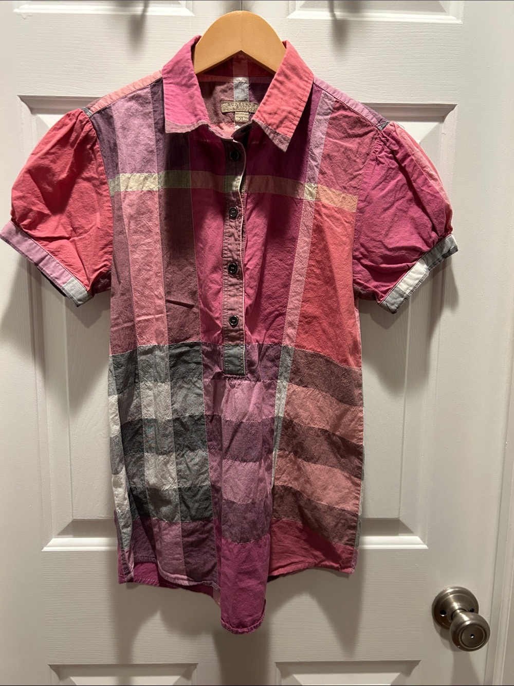 Burberry Brit Pink Plaid Short-Sleeve Button-Down Shirt